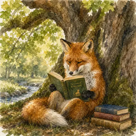 The same fox as a watercolor painting with soft bleeding edges